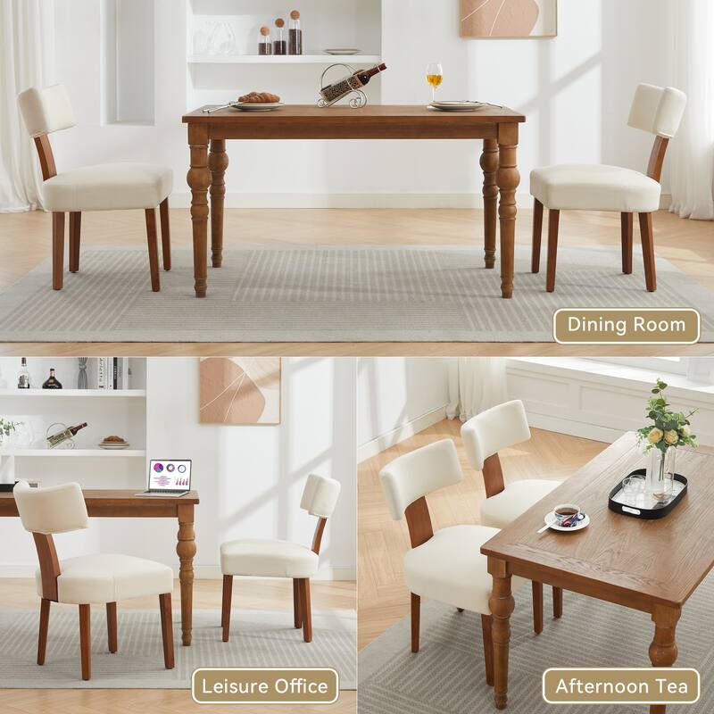 2-Piece Set, Modern Armless Fur Dining Chairs with Curved Back and Solid Wood Legs, for Dining Living Rooms, Ivory