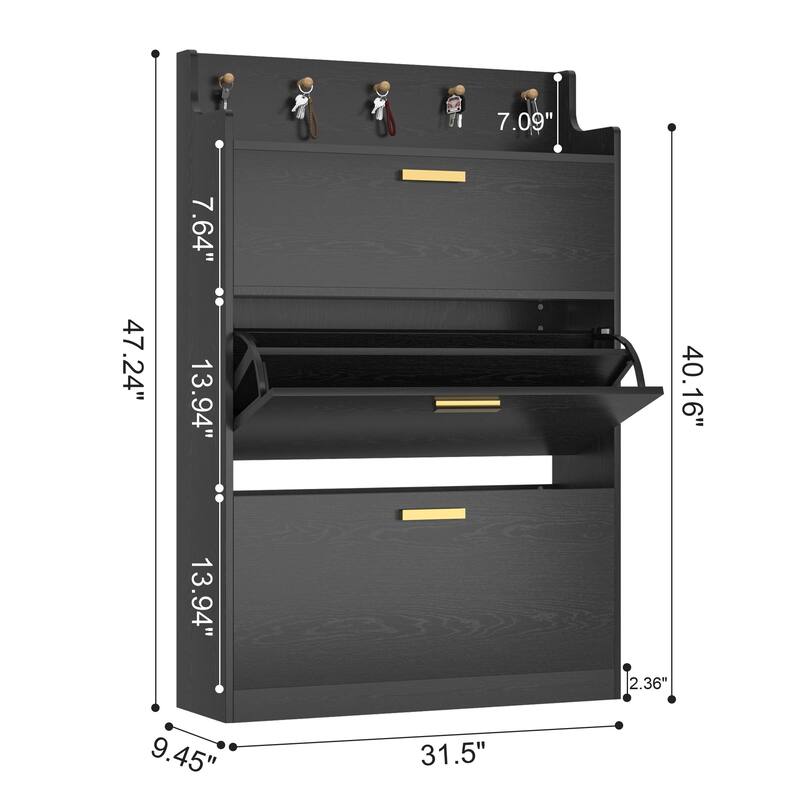 Javlergo Shoe Cabinet with 3 Flip-Up Drawers Freestanding Shoe Organizer with Adjustable Shelf for Entryway Hallway Living Room