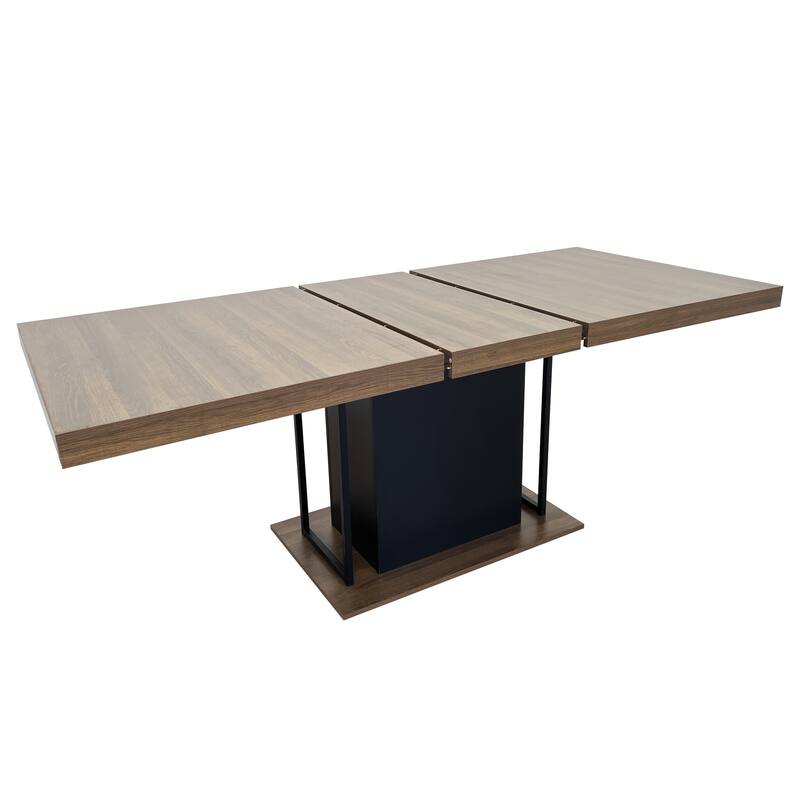 Extendable Dining Table, Wood Kitchen Table for 6-10 People, Large Home Office Table with Thick Top & Wide Feet