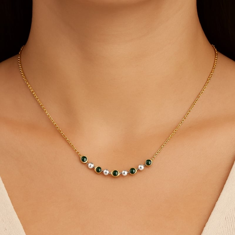 Green Crystal + Cubic Zirconia Pendant Necklace