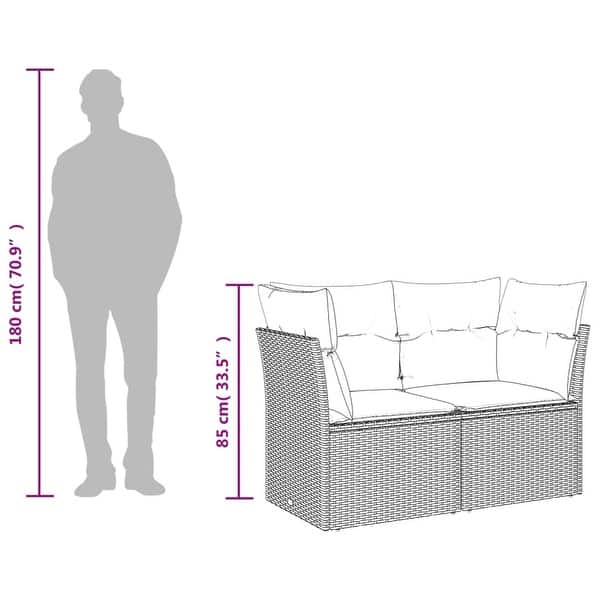 dimension image slide 9 of 22, vidaXL Patio Sofa with Cushions Outdoor Seating Sectional Sofa Poly Rattan