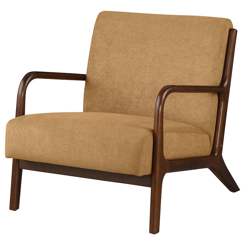Arril Accent Chair, Soft Honey Orange Fabric Cushions, Dark Brown Wood