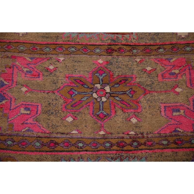 Handmade Ardebil Persian Vintage Runner Rug Geometric Wool Carpet - 3'11" x 10'7"