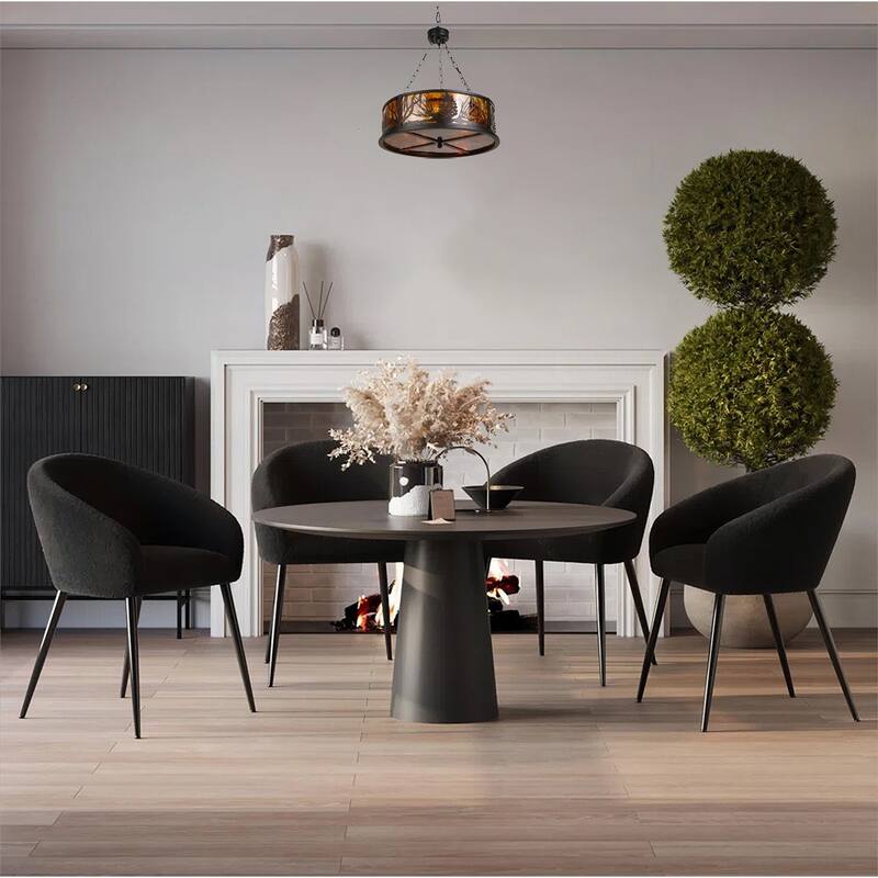 3-Light Black Iron Chandelier With An Amber Shade