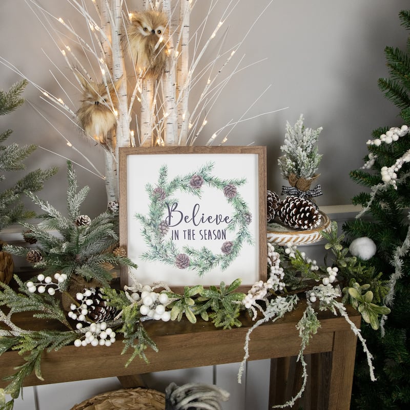 Wooden Framed "Believe In The Season" Christmas Wall Sign - 11.75"