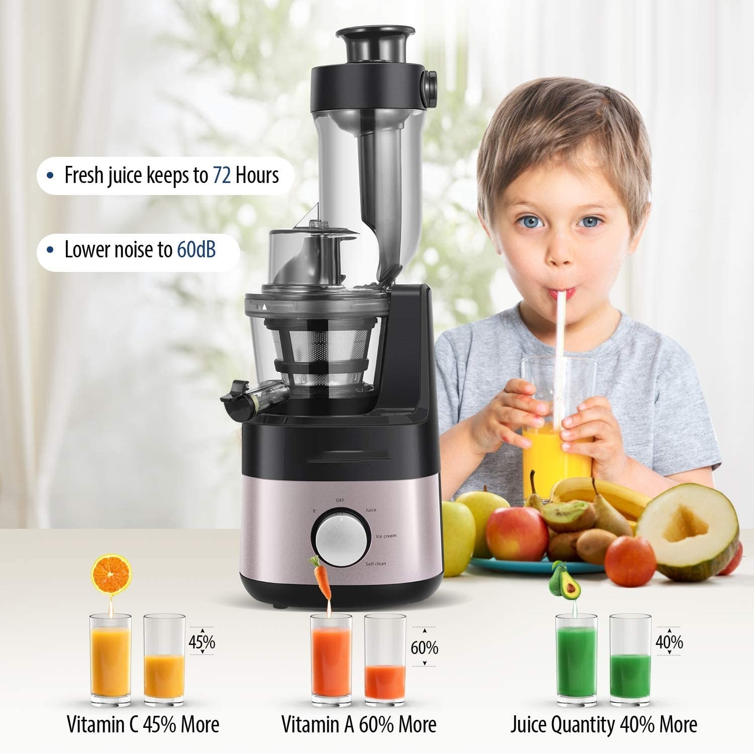 Free Slow Jucier with Ice Cream Maker Function. Masticating Juicer,  Reverse, Rose Gold - Rose Gold