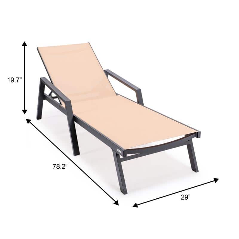 Marlin Outdoor Sun Chaise Lounge Chair with Arms - Stackable Mesh Recliner for Pool, Beach, Patio, Garden, Deck or Backyard