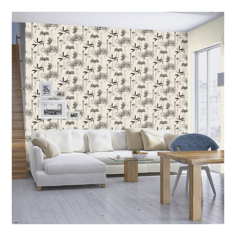 Rasch Sanjay Grey Tropical Grove Wallpaper - 20.5 x 396 x 0.025