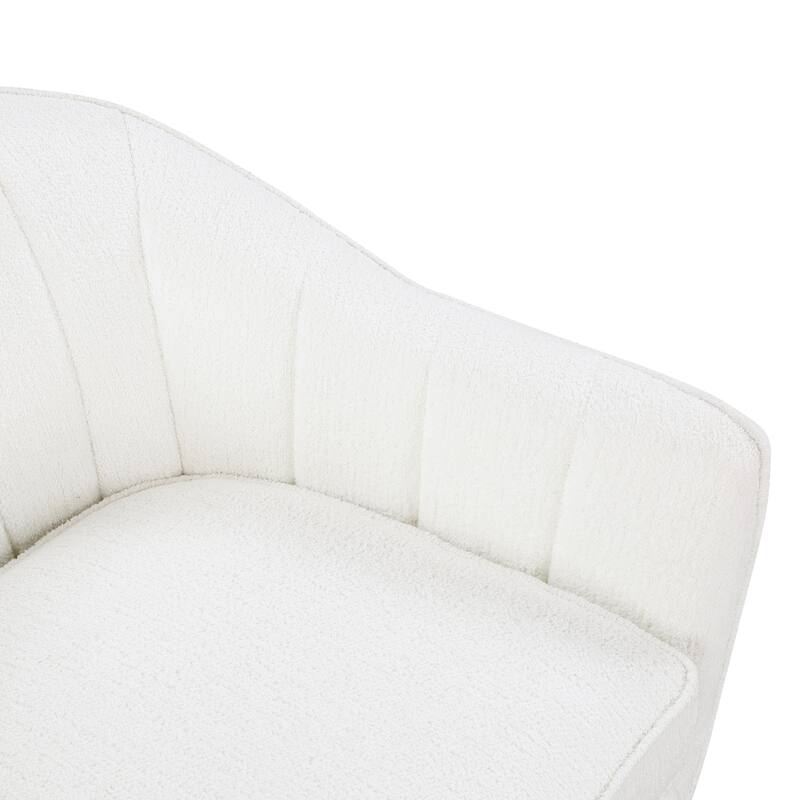White Textured Fabric Upholstered Mid-Century Modern Accent Chair