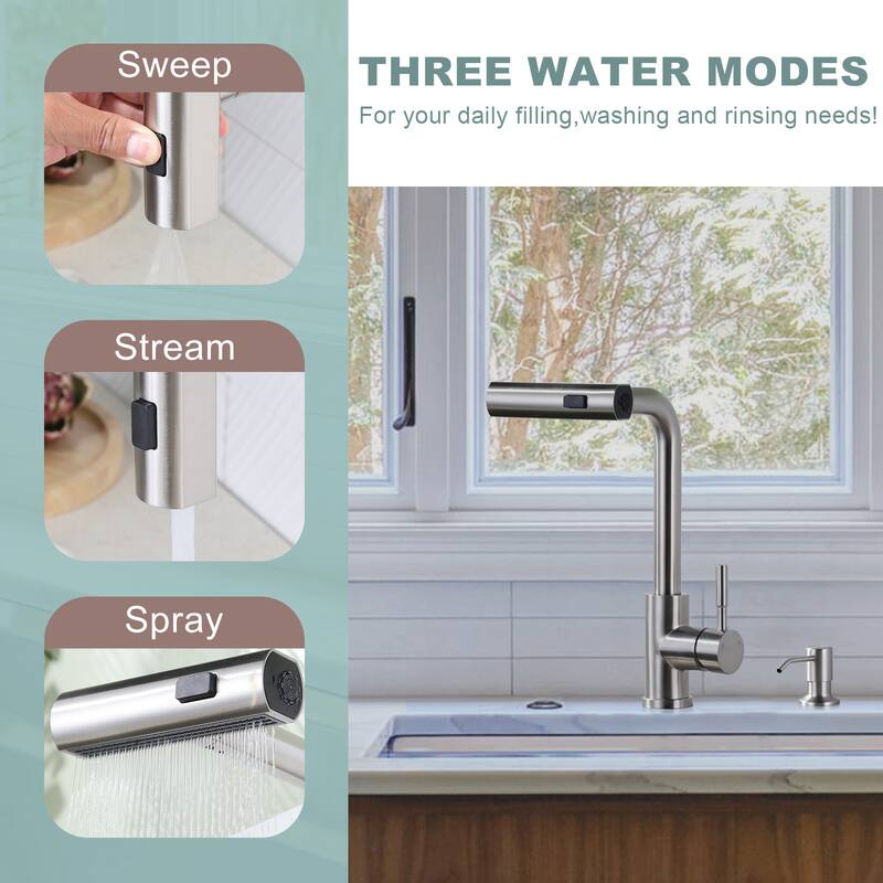 WOWOW Single Handle Waterfall Pull Down Sprayer Kitchen Faucet