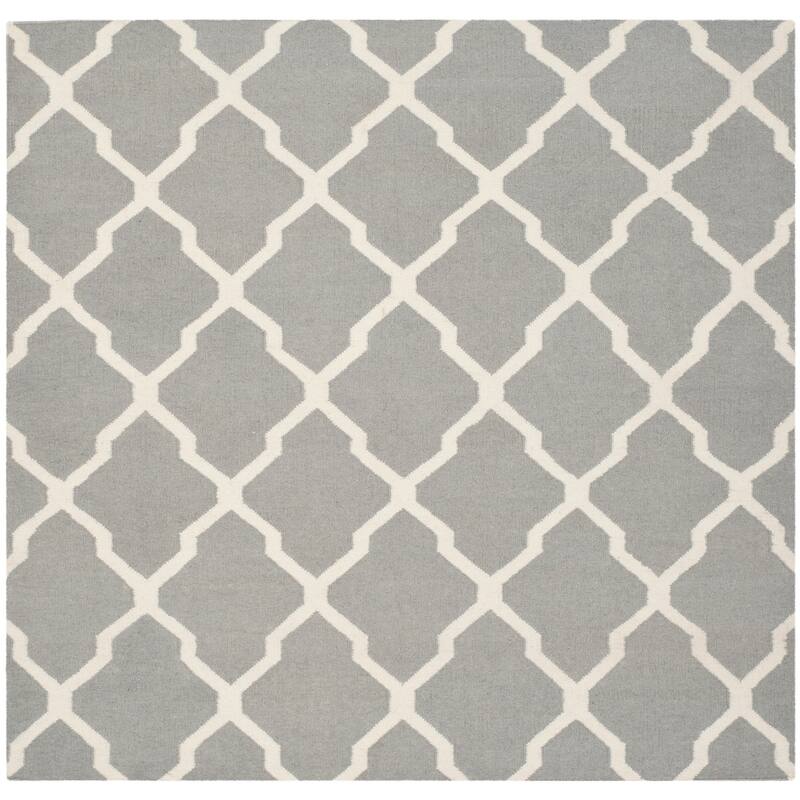 SAFAVIEH Handmade Flatweave Dhurries Chiang Modern Moroccan Wool Rug - 6' Square - Grey/Ivory