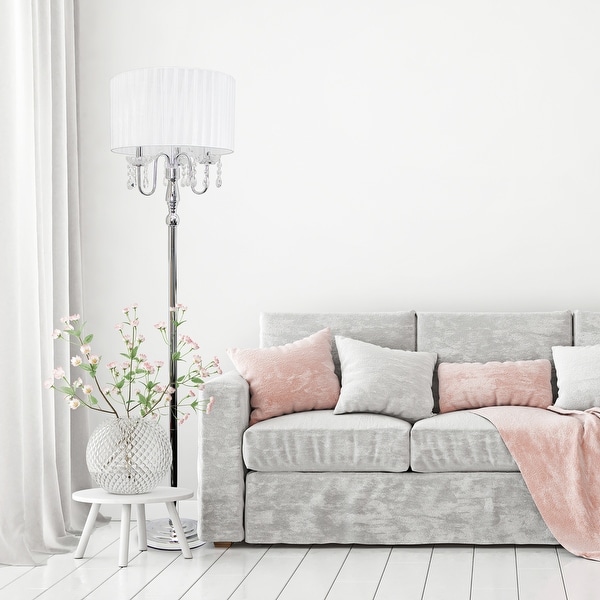 Silver Orchid Bacall Trendy Sheer Shade Floor Lamp and Hanging Crystals. Opens flyout.