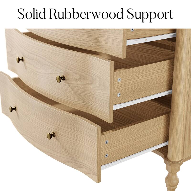 5 Drawer Chest Dresser for Bedroom, Wooden Chest of Drawers with Turned Solid Wood Legs, Modern Storage Dresser, 32.8" Wide