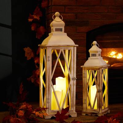 Glitzhome 2-piece Vintage Farmhouse Style Wood/ Metal Lantern Set