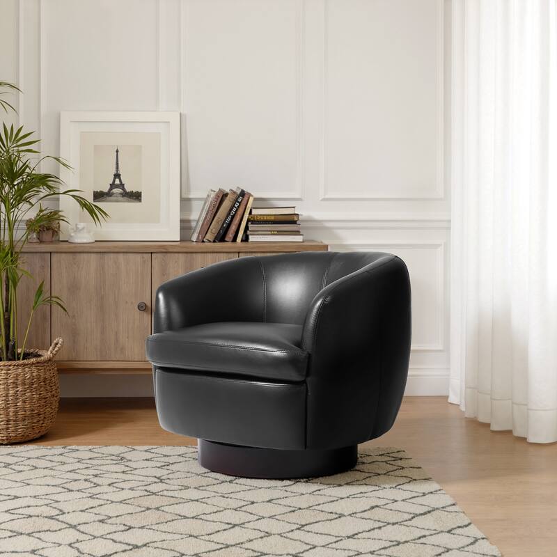 Low Back PU Leather Barrel Chair 360° Swivel Accent Chair for Living Room