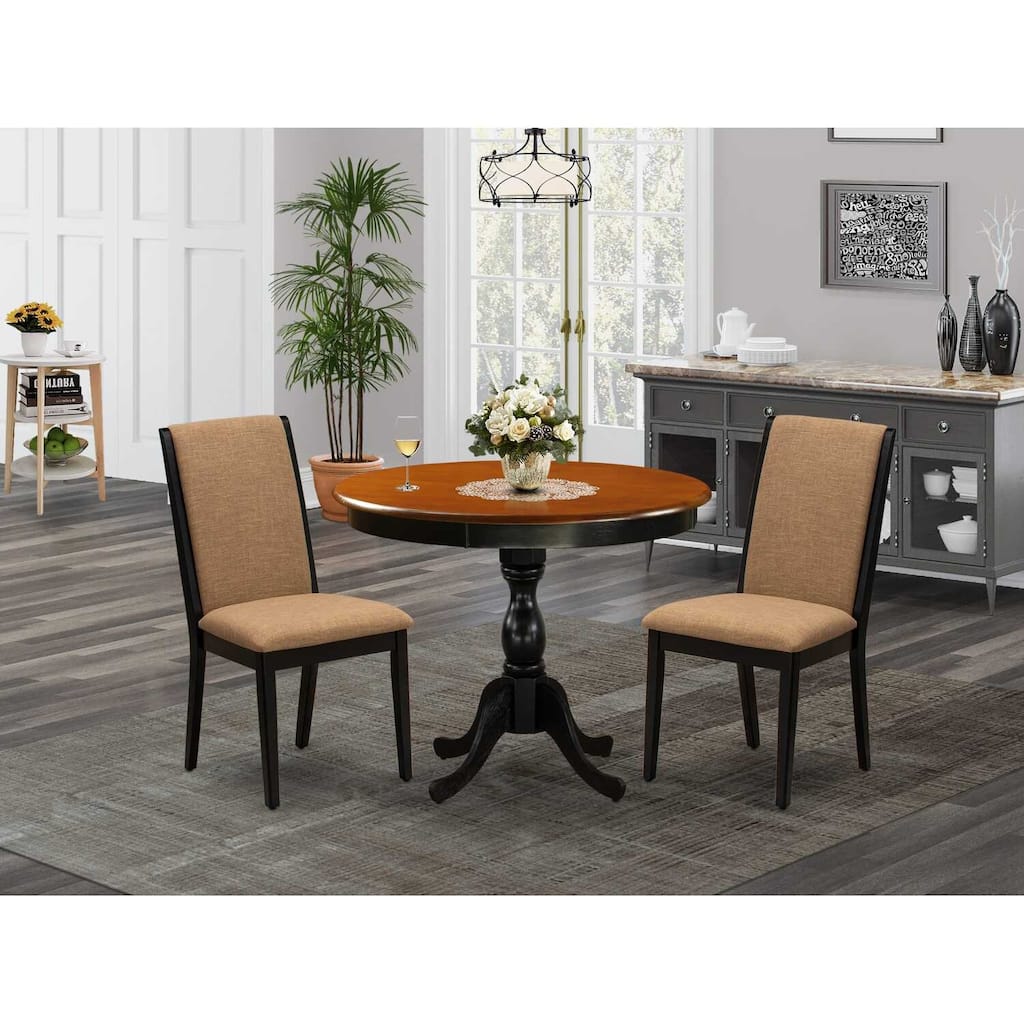 3-Piece Black and Cherry Finish Solid Wood Top - Dining Room Set with High Back - Seats-4