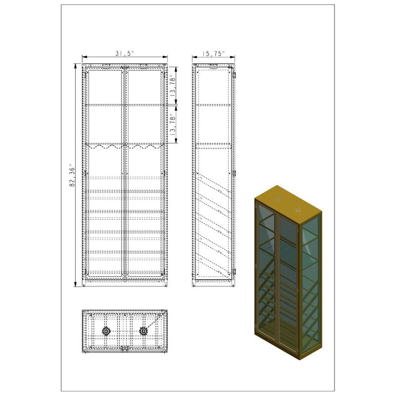 Somette Clear/Chrome Contemporary Glass Curio with Wine Storage - 31.5"W x 15.75"D x 82.36"H