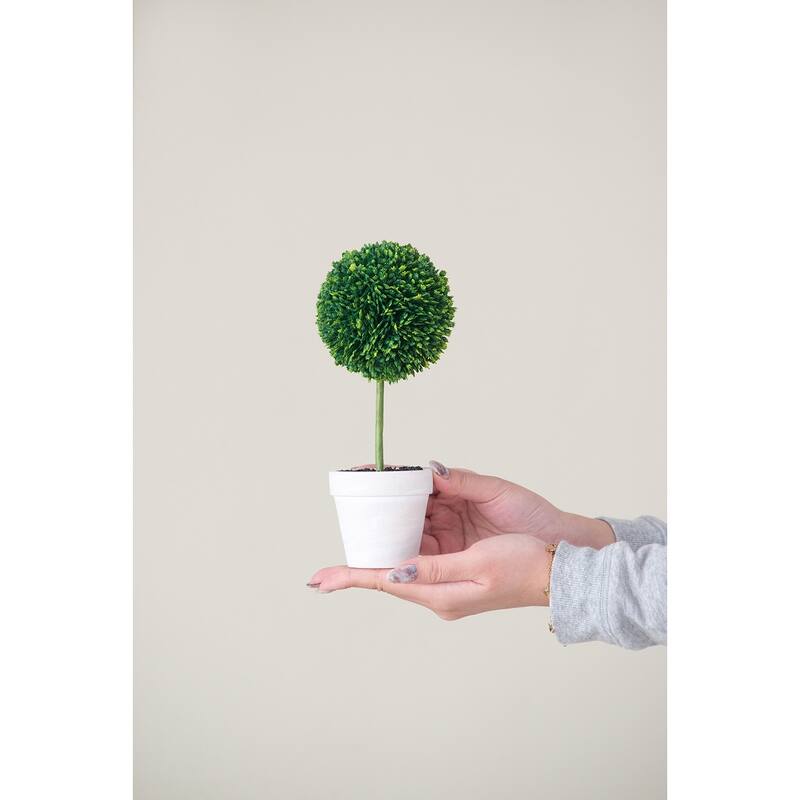 Set of 3 Mini Faux Topiary in Cream Pot 9.5 Inch Artificial Plant Decor - Green
