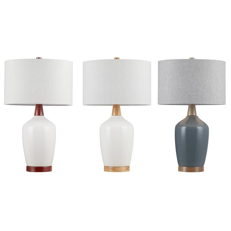 KAWOTI 22.5" Glazed Ceramic Table Lamp with Solid Wood Details