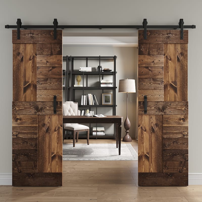 Coast Sequoia 48in/60in/72in/84in x 84in S Series Pine Wood Double Sliding Barn Door With Hardware Kit