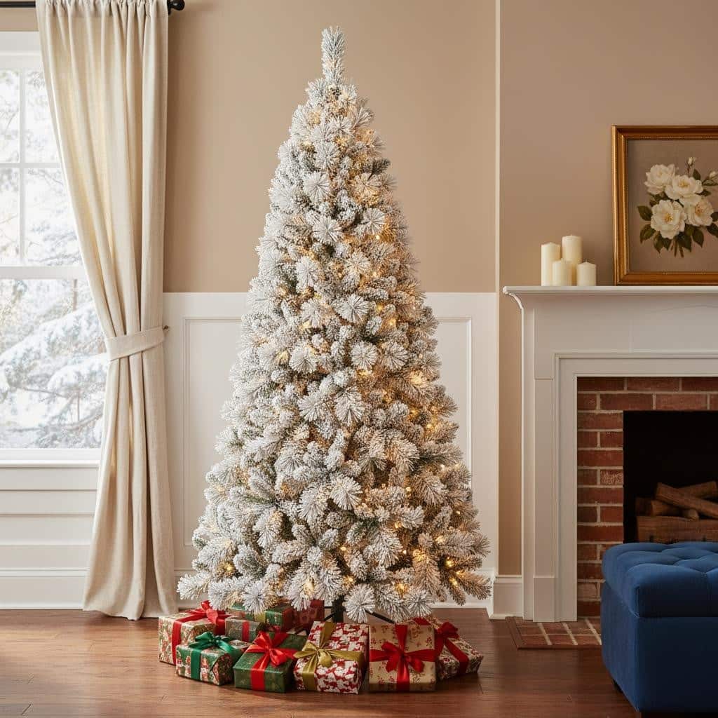 HomeRoots 6' Pre Lit Full Flocked Fir Christmas Tree - Green - 41.00 in. x 72.00 in. x 41.00 in.
