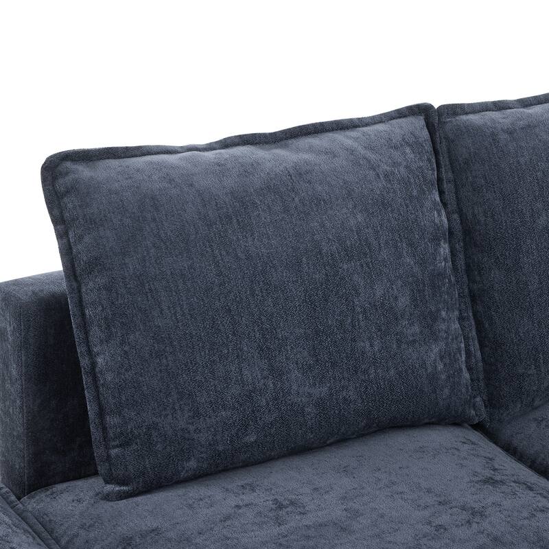 90" Chenille U-Shaped Sectional Sofa with Movable Ottoman, Coffee Table with Hidden Charging Devices, and Free Configurations