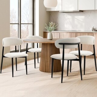 Set of 4 Modern Metal Dining Chairs with Upholstered Seats, Beige - Bed ...