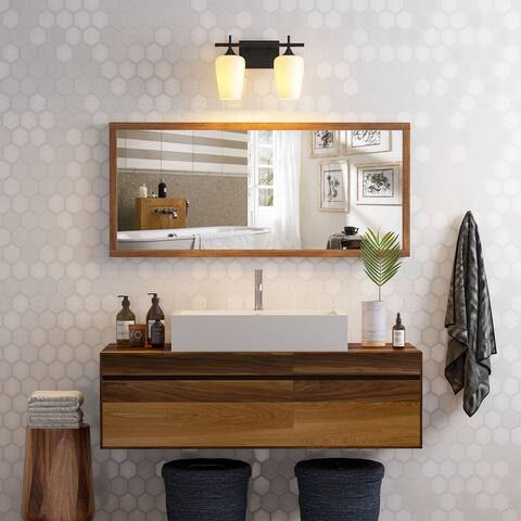 2-Light Vanity Light with White Glass Shade for Bathroom Restroom, Hallway