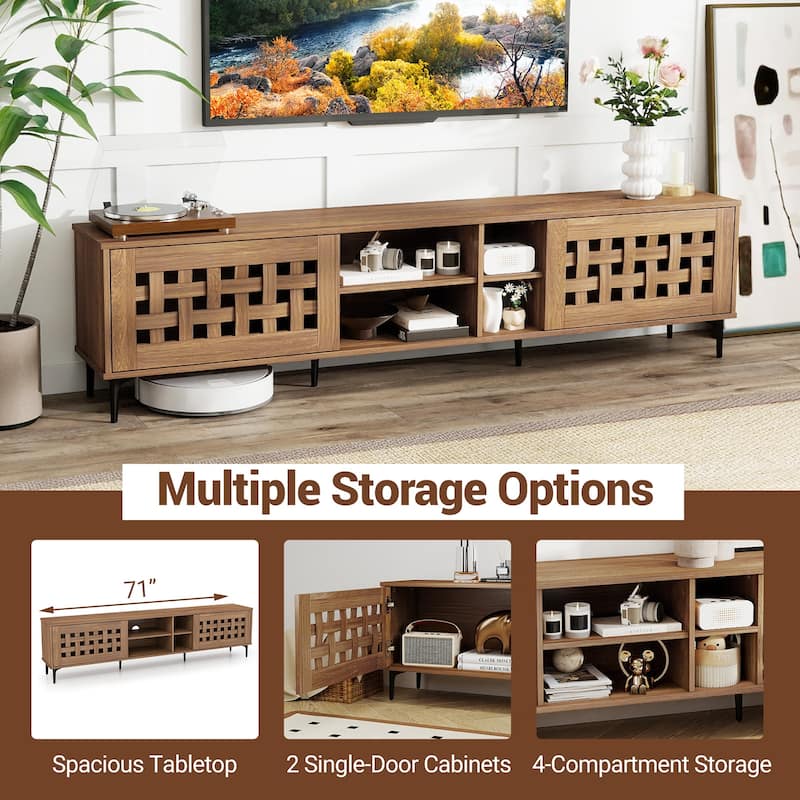 Gymax TV Stand w/ 2 Doors Storage Cabinets & Open Compartments for TVs