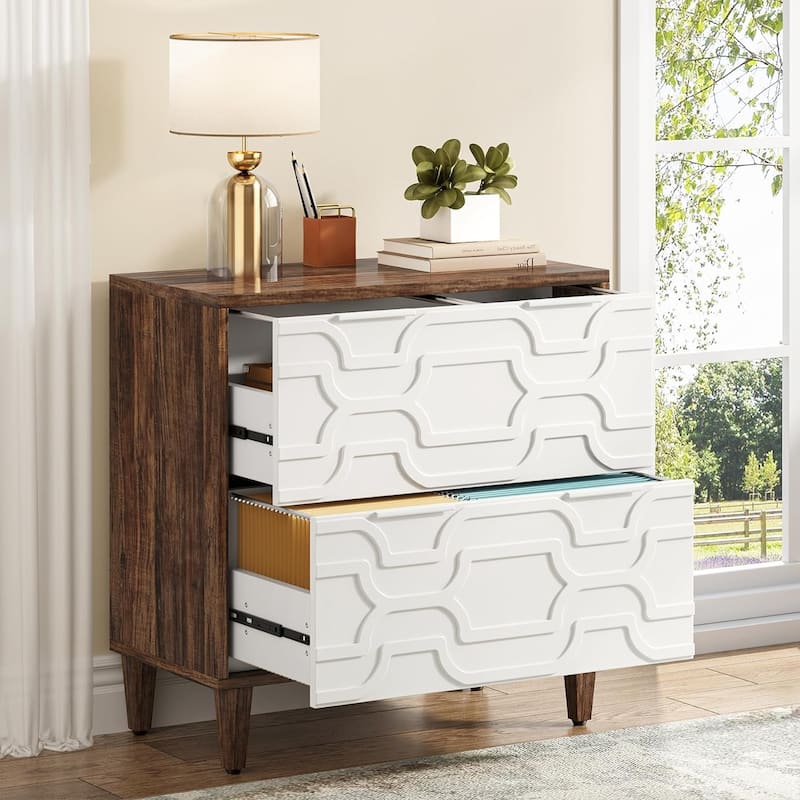 2-Drawer Lateral File Cabinet for A4/Letter/Legal Size, White & Grey Office Storage Cabinet Printer Stand