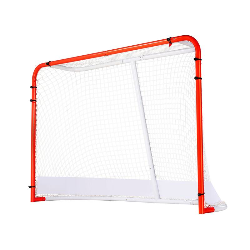White Street Hockey Net with Orange Steel Frame Perfect for Indoor and Outdoor