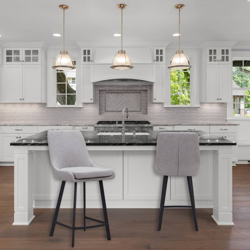 Leick Home Upholstered Back Counter Height Stool with Steel Base Set of 2