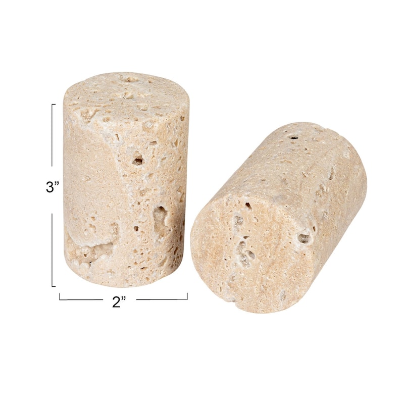 Travertine Salt and Pepper Shakers - 2.0"L x 2.0"W x 3.0"H - 2.0"L x 2.0"W x 3.0"H