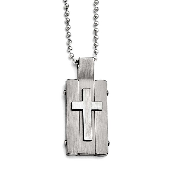 Chisel Stainless Steel Matte and Antiqued Cross Dogtag Necklace - 24 in