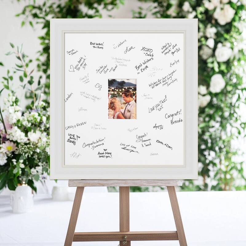 Flair Signature Mat Picture Frame - Autograph Photo Frame Guest Book Alternative for Weddings, Graduations, or Retirement - 5x7 - Flair Soft White