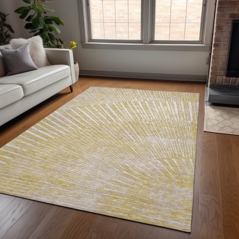 Machine Washable Indoor/ Outdoor Modern Fan Chantille ARug - Wheat - 2'6" x 3'10"