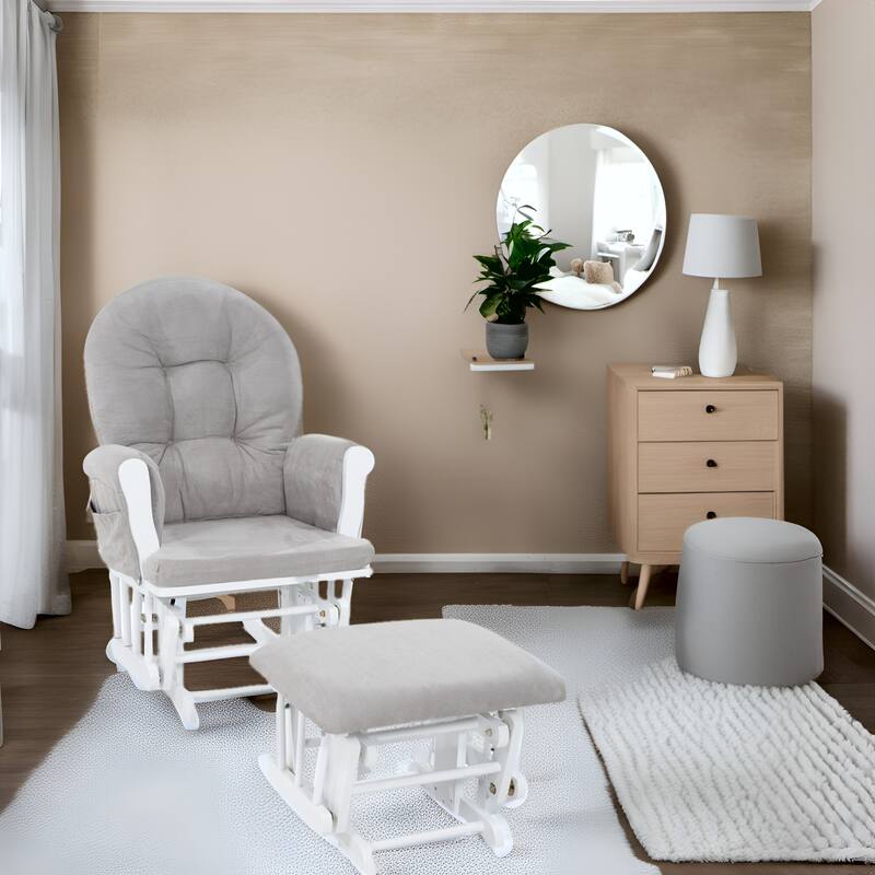 Nursery Glider and Ottoman Set - Reclining Rocker Chair with Padded Back, Armrests, and Cushions