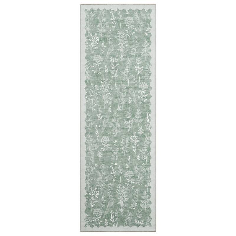 Botanical Washable Area Rug Modern Bird Pattern Rug Soft Non-Slip Low Pile Rugs for Living Room Bedroom