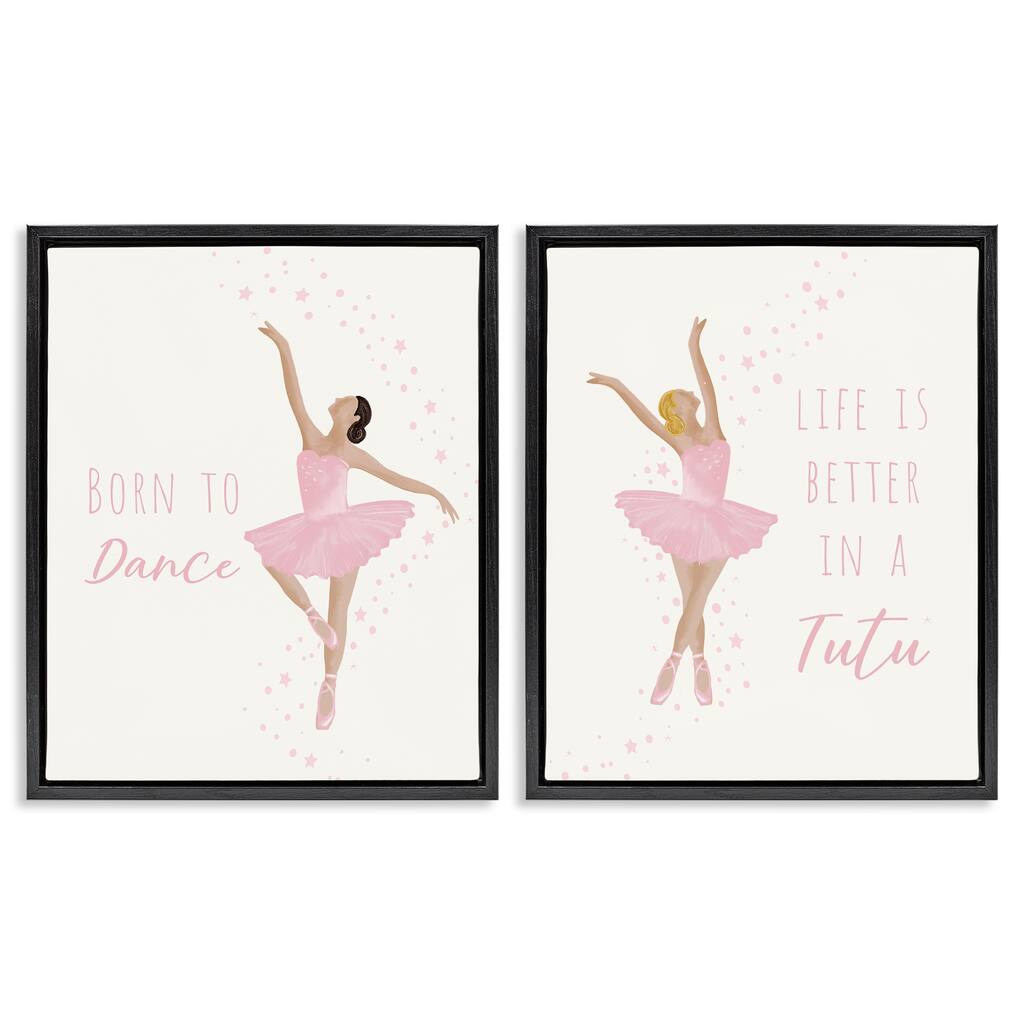 Stupell Inspiring Ballerina Sentiments Framed Floater Canvas Wall Art Design By Chen Alyesh (Set of 2)