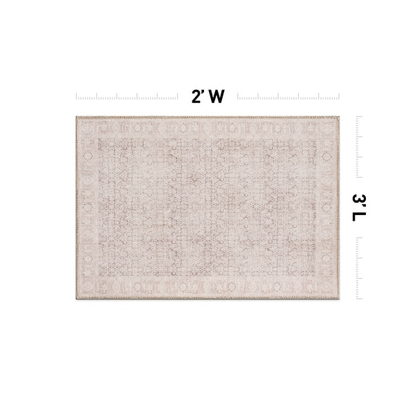 dimension image slide 4 of 27, Vintage Washable Rug – Low Pile with Subtle Pattern, Perfect for Neutral Spaces in Living Room, Entryway, or Bedroom