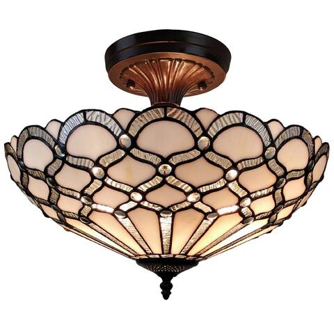 Tiffany Style Ceiling Fixture Lamp Jeweled 17" Wide Stained Glass White Bedroom Hallway Gift AM108CL17B Amora Lighting
