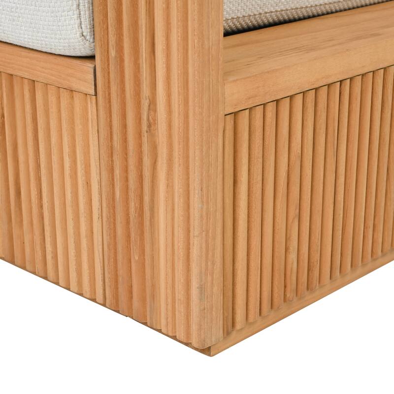 SAFAVIEH Couture Saint Lucia Reeded Teak Wood Patio Loveseat