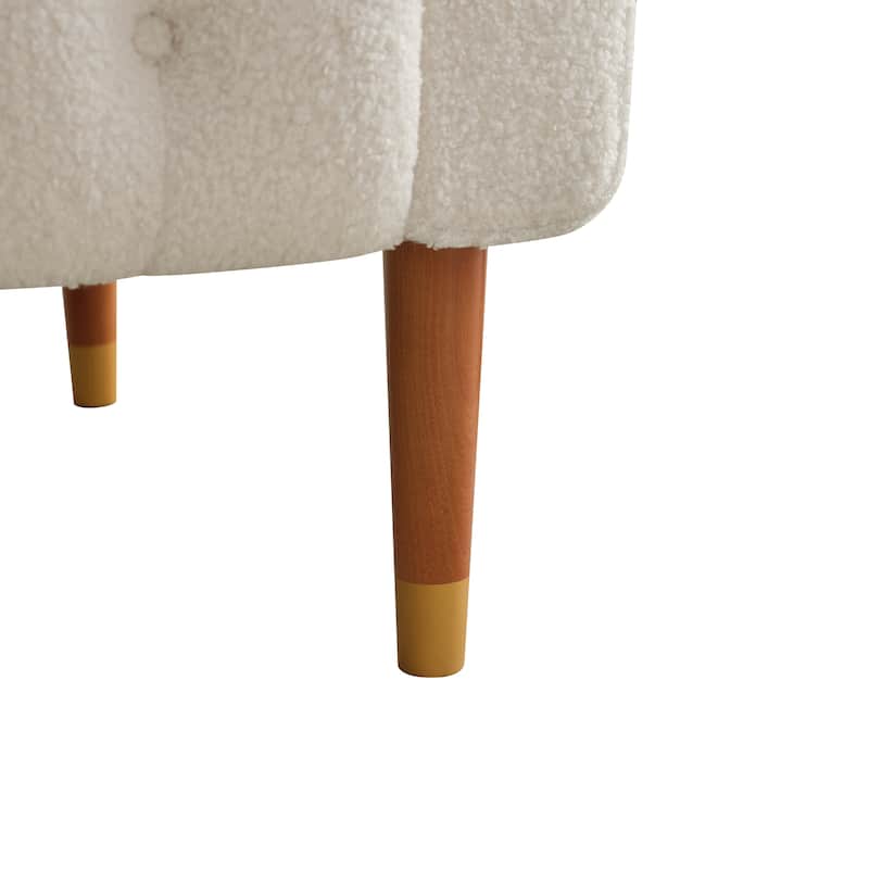 Beige 33.75" Classic Biscuit-Style Button Tufted Accent Chair with Elegant Solid Wood Legs