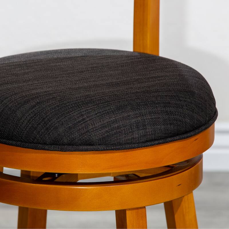 Bar Height Slat Back Swivel Stool,Fabric Seat