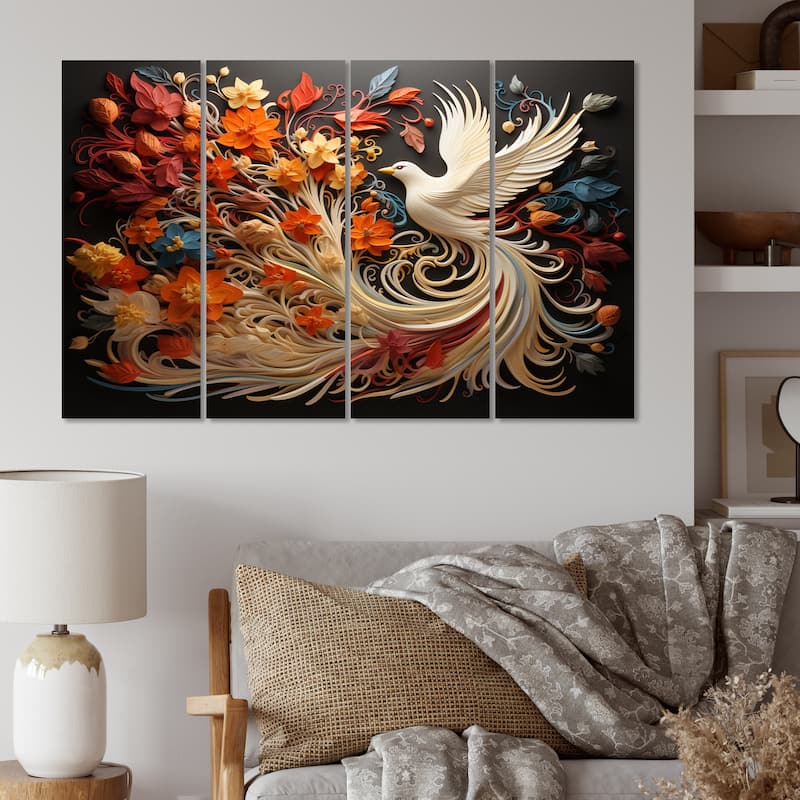 Designart "Christianity Pentecost Fire" Spiritual Multipanel Wall Art Living Room set - 48 In. Wide X 28 In. High - 4 Panels Equal Panels