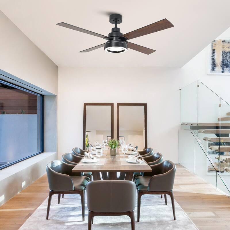 52" Modern Brushed Nickel Bedroom Ceiling Fan with Light and Remote Control