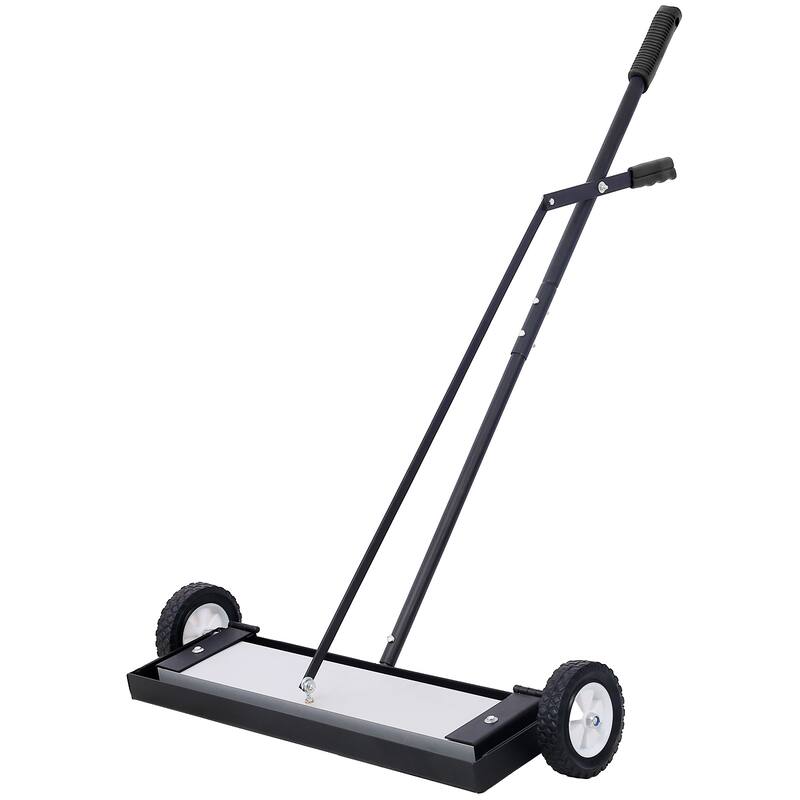 24-Inch Rolling Magnetic Pick-Up Sweeper, 100 Lbs Capacity Heavy Duty Push-Type Cleaner With Quick Release Handle - black