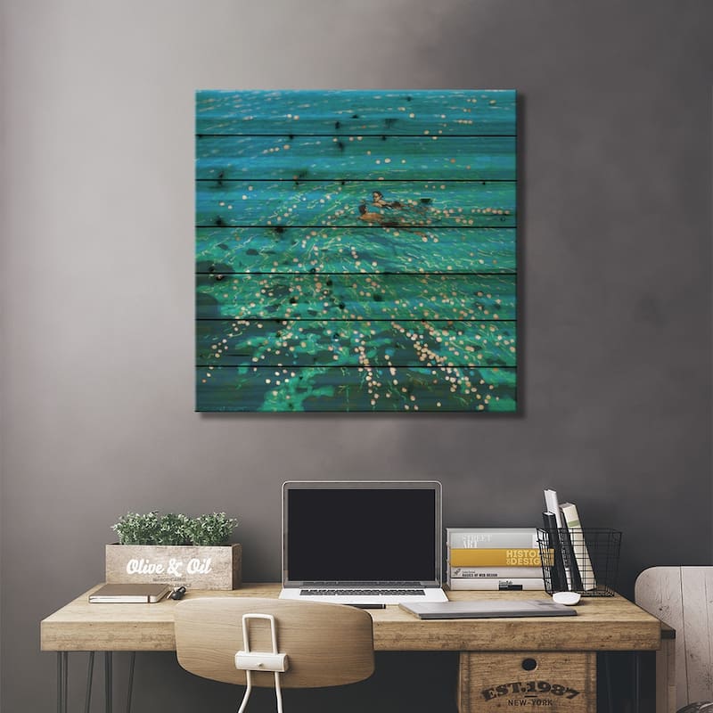 Chit Chat Swim Print On Wood by Gordon Hunt - Multi-Color