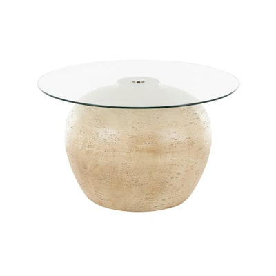 Resin Wide Coffee Table with Tempered Glass Tabletop - Beige - Roche River Decor