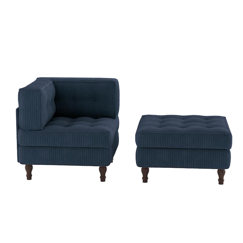 Corduroy Tufted Accent Chair Armchair and Ottoman Set